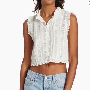 Doen Doen Hallie White Lace Trim Top in Salt